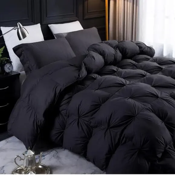 🆕 Black Duvet Down OVERSIZED KING Luxury Quilted Squares 100% Cotton 120” x 98”